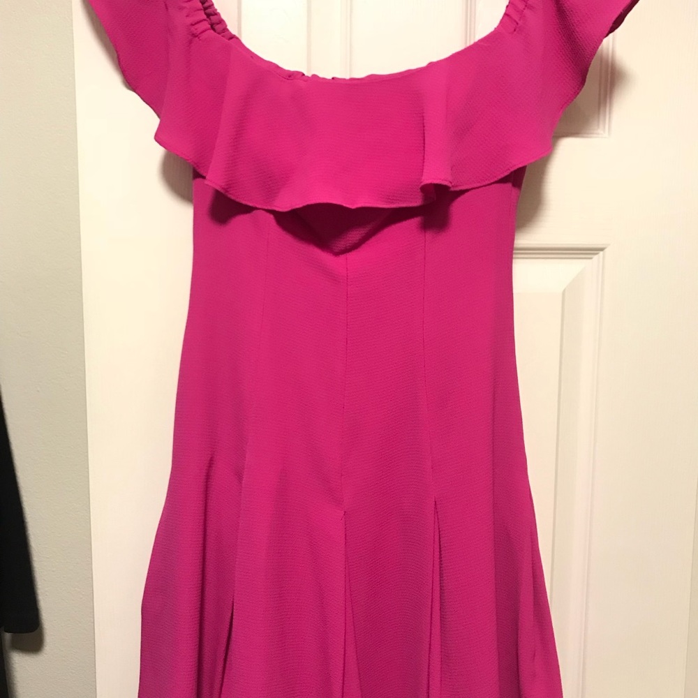 bebe pink off the shoulder dress